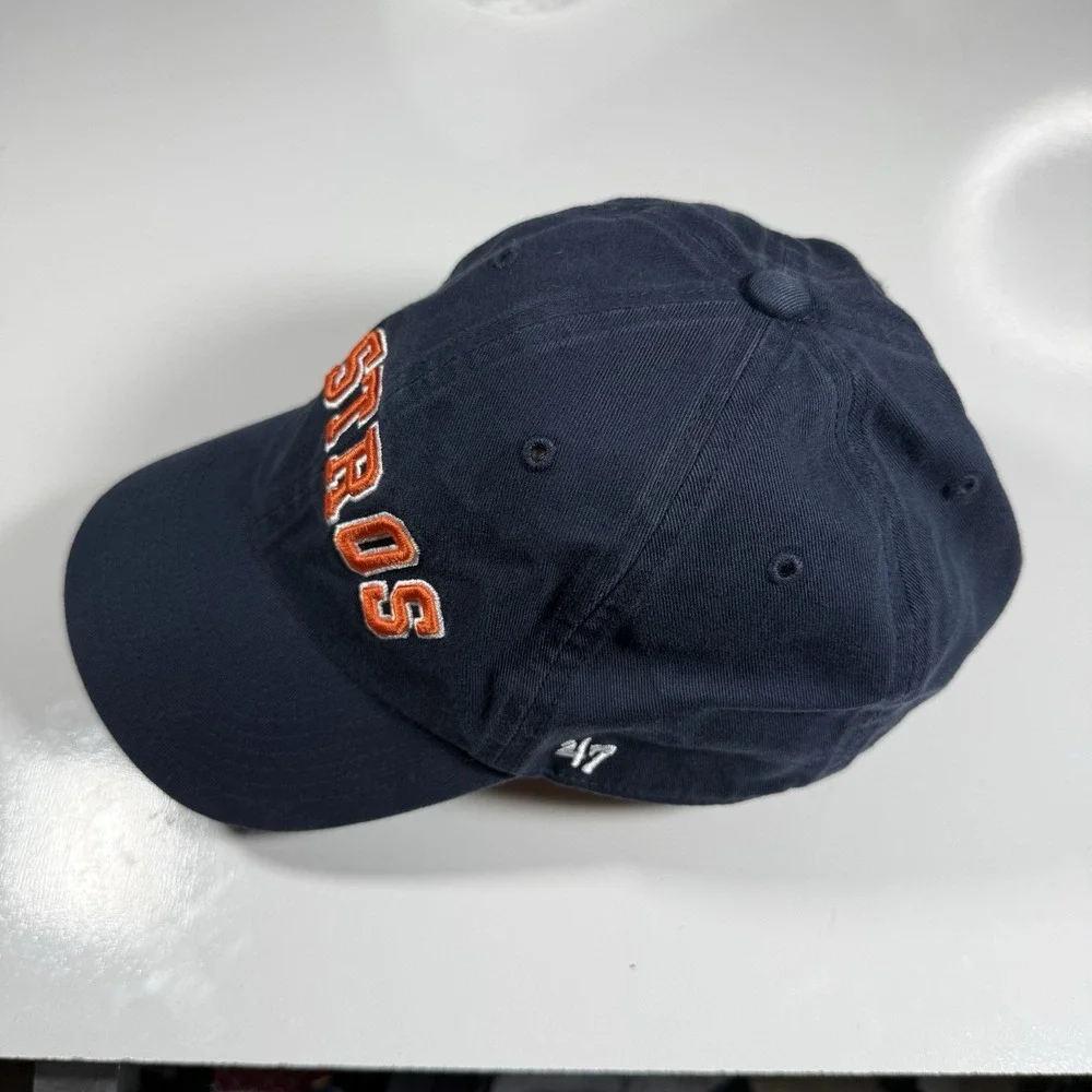 47 Brand Houston Astros Navy Blue Clean Up Strapback Hat Orange Lettering OSFA